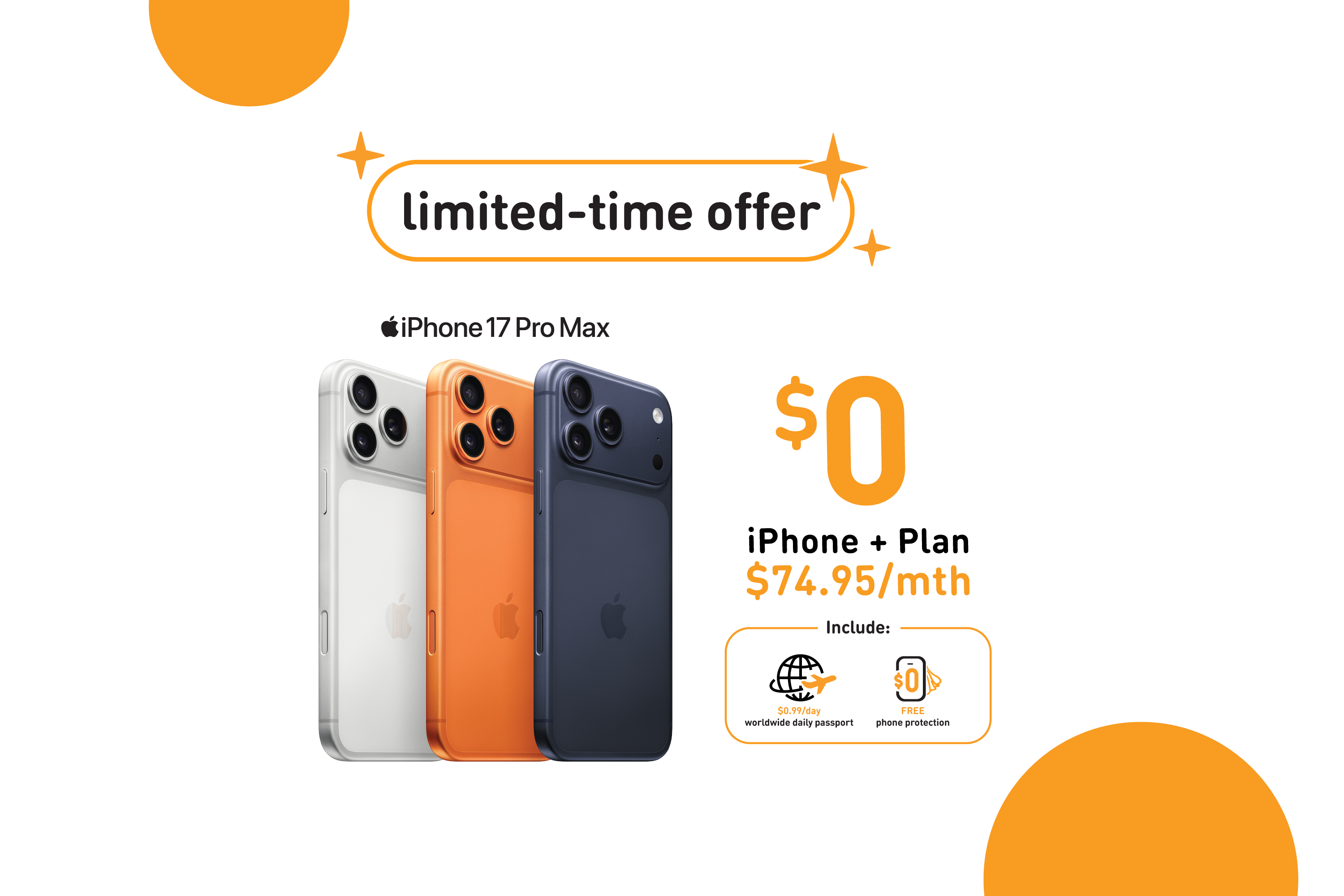 promo ends 16 july: 30% off any plan with iPhone 17 Pro Max