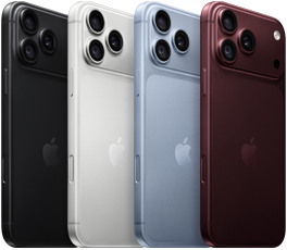 iPhone 18 Pro devices in a row, back exterior, all four colours: Black, Glacier, Silver, Burgundy, Pro Fusion camera system in top left corner, three lenses, microphone, flash