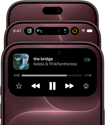 3 iPhone 18 Pro devices in Burgundy fanned out to show Dynamic Island in different modes: off, minimised, maximised