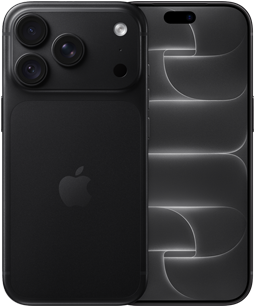 iPhone 18 Pro, back exterior, black colour, Pro Fusion camera system at top, Apple logo in centre, front exterior, all-screen design