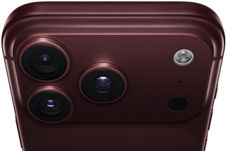 iPhone 18 Pro Max, burgundy colour (dark red), back exterior, Pro Fusion camera system at top, three lenses, variable aperture blades partially closed, flash, microphone and LiDAR Scanner, top exterior, mobile antenna, flat sides, rounded edges
